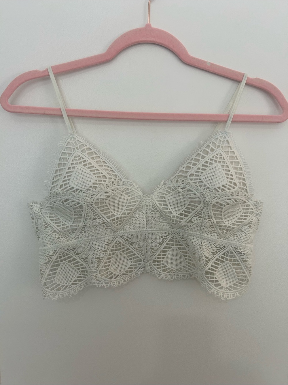 Anemone Women’s M Ivory Crochet Lace Longline Bralette Crop Top Smocked Back
